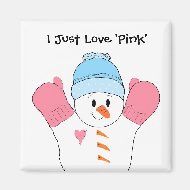 Aimant Snowman avec Mittens rose (Devant)