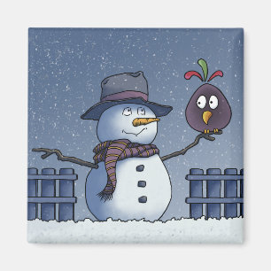 Aimant Snowman avec oiseau