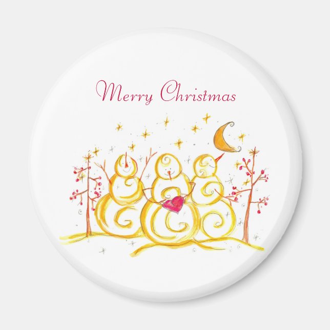 Aimant Snowman de vacances Croissant Lune Joyeux Noël (Devant)
