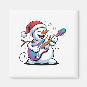 Aimant Snowman Jouer Guitare Électrique Rock Noël