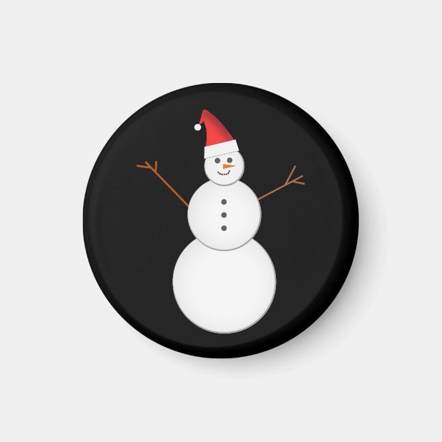 Aimant Snowman souriant portant un chapeau de Noël Rouge (Devant)