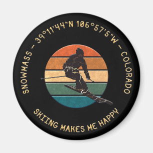Aimant Snowmass, Colorado - Homme skieur, Texte Jaune