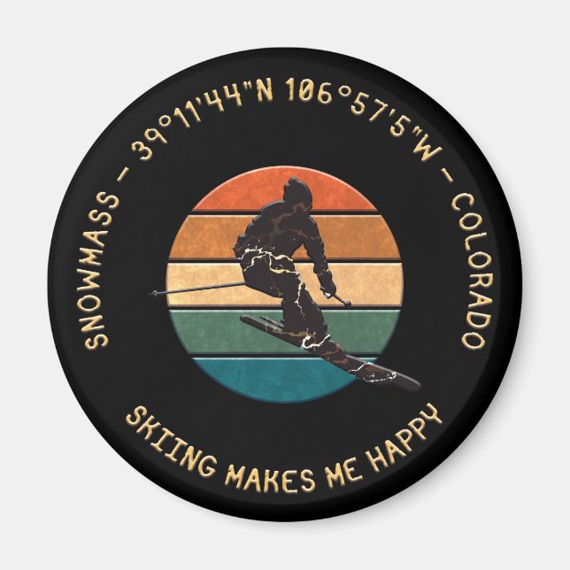 Aimant Snowmass, Colorado - Homme skieur, Texte Jaune (Devant)