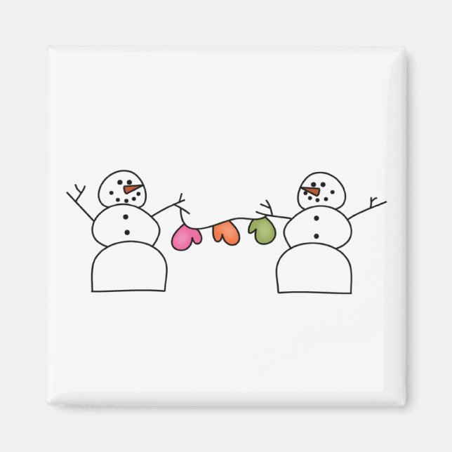 Aimant Snowmen avec T-shirts Mittens et cadeaux (Devant)