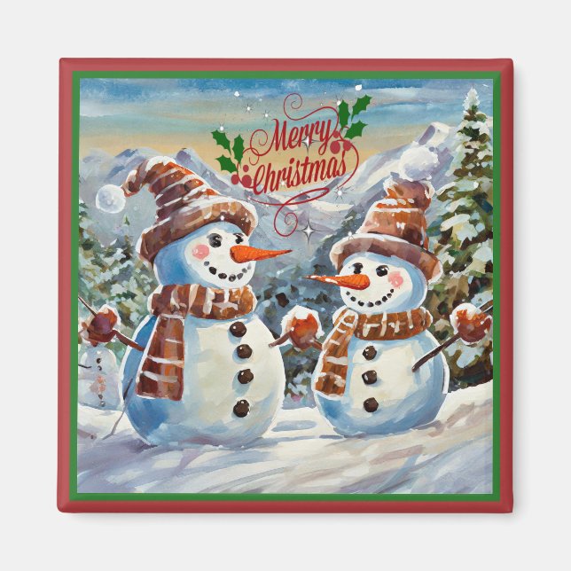 Aimant Snowmen, Joyeux Noël, (Devant)