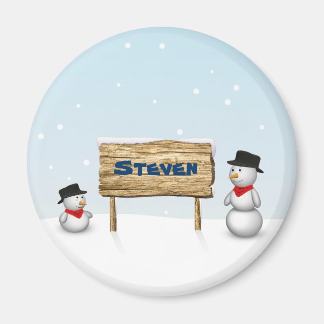 Aimant Snowmen mignon avec plaque de nom personnalisée (Devant)