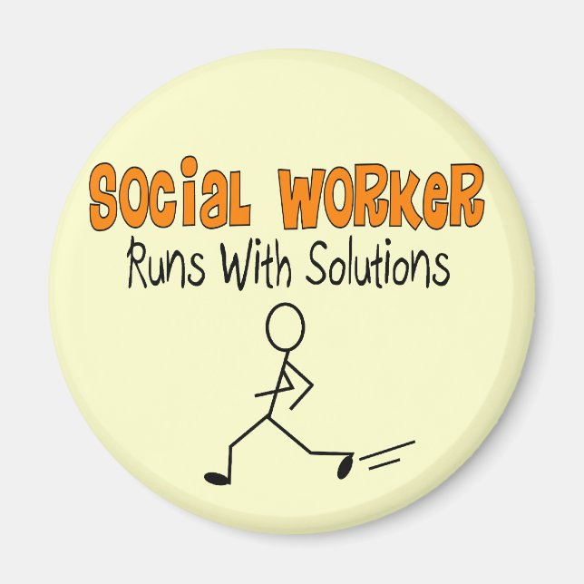 Aimant Social Worker "Runs with Solutions" Dons Drôle (Devant)