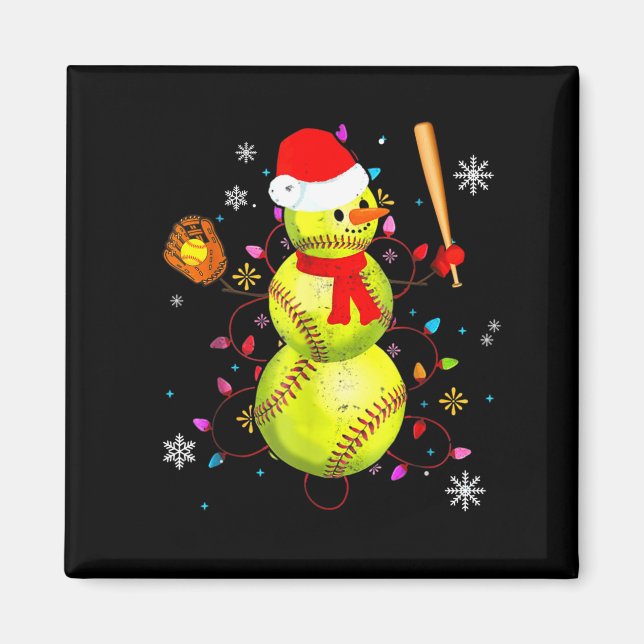 Aimant Softball Christmas Funny Softball Snowman Xmas  (Devant)