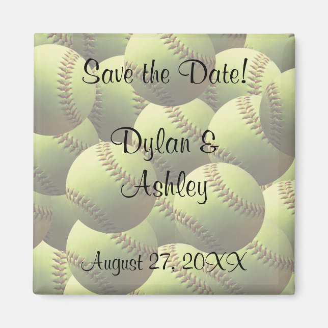 Aimant Softball Sports Mariage thème Enregistrer la date  (Devant)