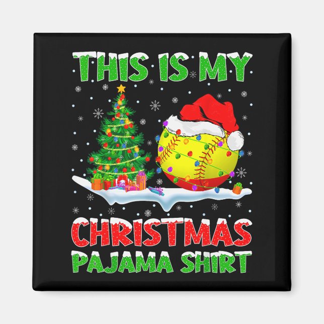 Aimant Softball Xmas Tree Lights This Is My Christmas Paj (Devant)