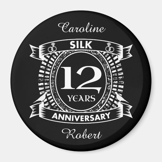 Aimant Soie du 12e anniversaire du mariage (Devant)