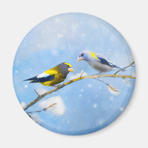 Aimant Soirée Grosbeak Peinture - Cute Original Chien Art