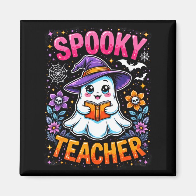 Aimant Soky Teacher Cute Ghost Reading Book Funny Hallo  (Devant)