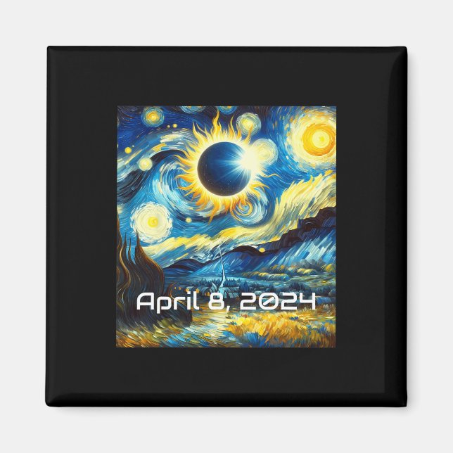 Aimant Solar Eclipse 2024 Starry Night Painting Van Gogh (Devant)