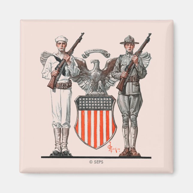Aimant Soldat, marin et bouclier américain (Devant)
