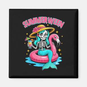 Aimant Somme Flamant rose d'Halloween Mermaid Skeleton Ha