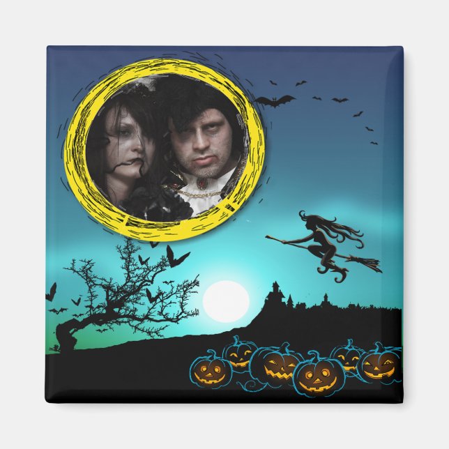 Aimant Sorcière d'Halloween, Jack o'Lanterns, Cadre photo (Devant)