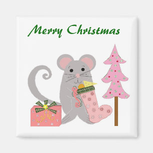 Aimant Souris avec chaussette rose