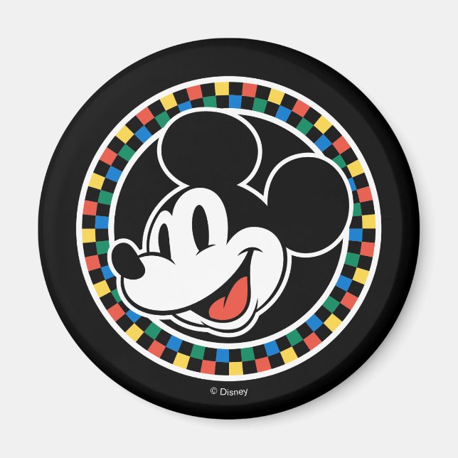 Aimant Souris classique Retro Mickey À damiers coloré (Devant)