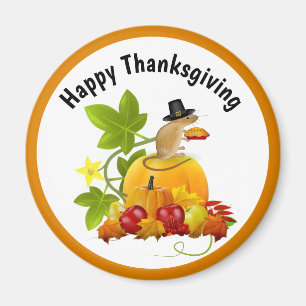 Aimant Souris et citrouille de pèlerin de Thanksgiving Fr