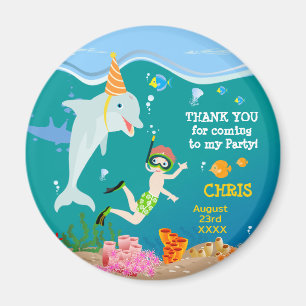 Aimant Sous la mer dauphins et fête d'anniversaire garçon