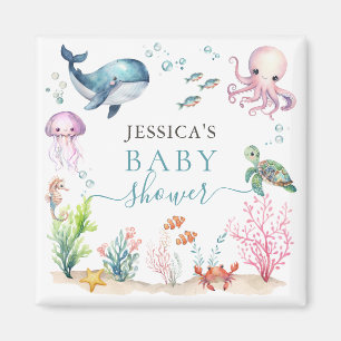 Aimant Sous le Baby shower d'animaux de mer colorés