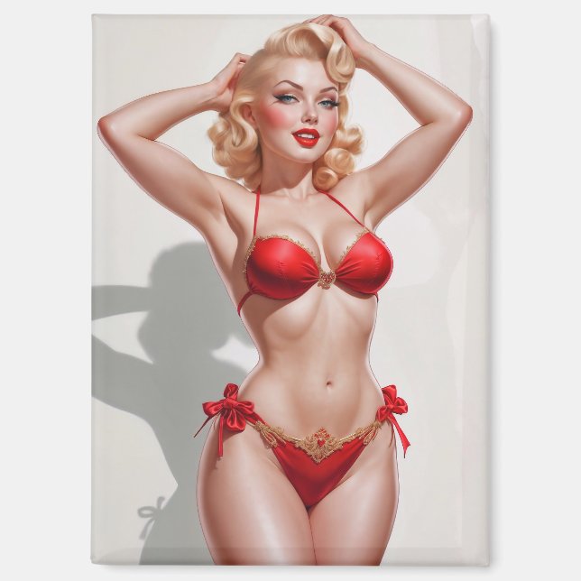 Aimant Sous-vêtements rouges à épingle blonde (Recto)