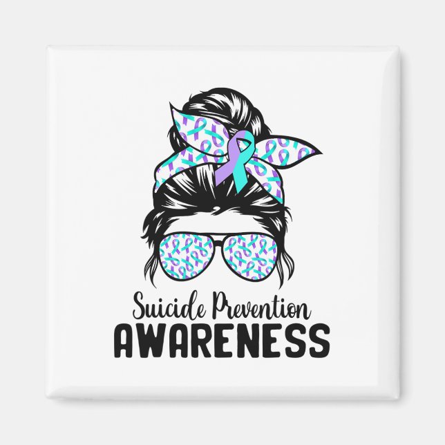 Aimant Soutien Équipe Messy Bun Prévention du suicide (Devant)
