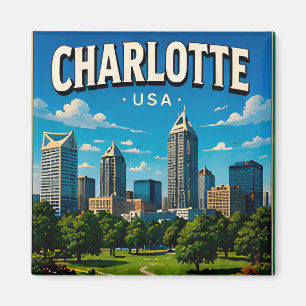 Aimant Souvenir de la skyline de Charlotte en Caroline du