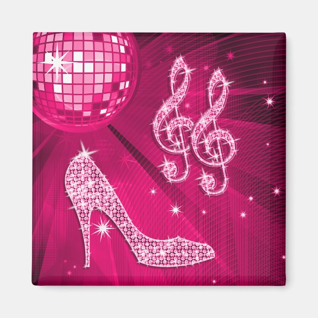 Aimant Sparkly Hot Pink Music Note & Stiletto Heel (Devant)