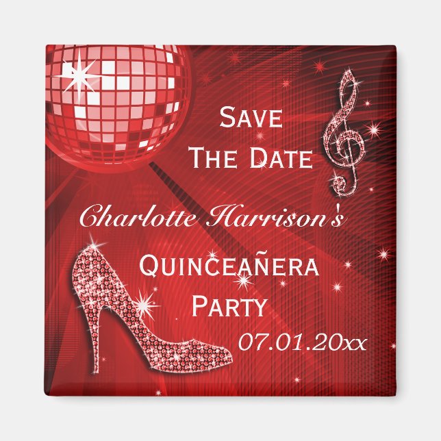 Aimant Sparkly Stiletto Heel Quinceañera Enregistrer La D (Devant)