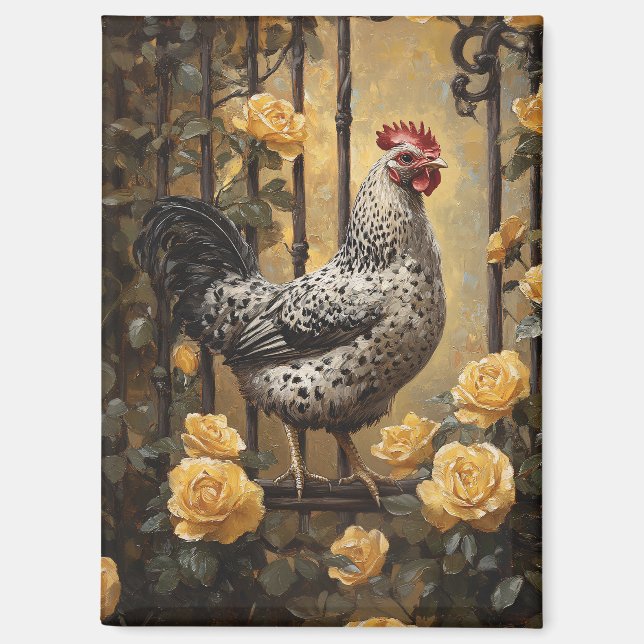Aimant Speckled Hen with Yellow Roses Oil Painting (Recto)