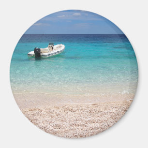 Aimant Speedboat dans l'aimant rond bleu mer