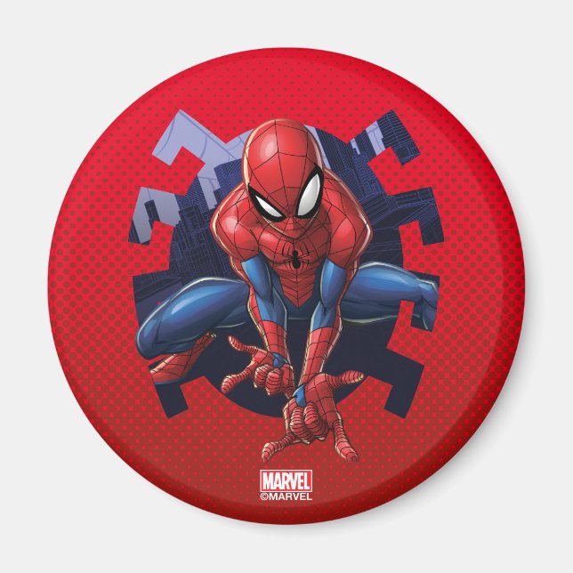 Aimant Spiderman sortant du graphique d'araignée (Devant)