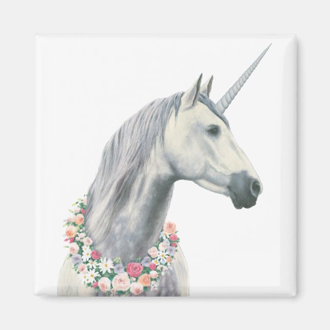 Aimant Spirit Unicorne avec Fleurs autour du cou (Devant)