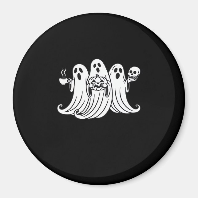 Aimant Spooky Coffee Sipping Pumpkin Holding (Devant)