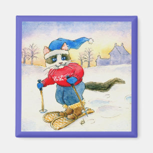 Aimant Sports d'hiver mignons de chat de raquette