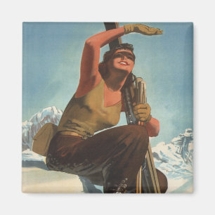 Aimant Sports d'hiver vintages, ski Italie, Val d'Aoste