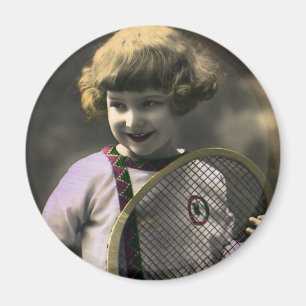Aimant Sports vintages, Bonne Fille tenant une raquette d