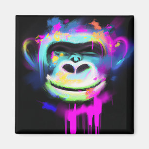 Aimant spray peint visage singe souriant néon carte posta