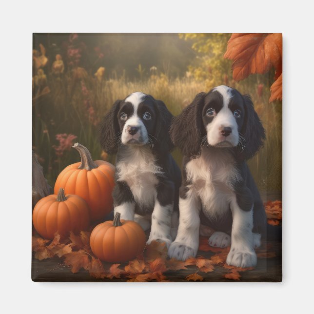 Aimant Springer Spaniel Chiot Automne Citrouille de plais (Devant)