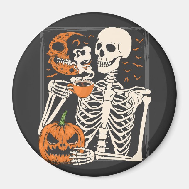 Aimant Squelette Boire Café Lover Halloween Crâne Cir (Devant)