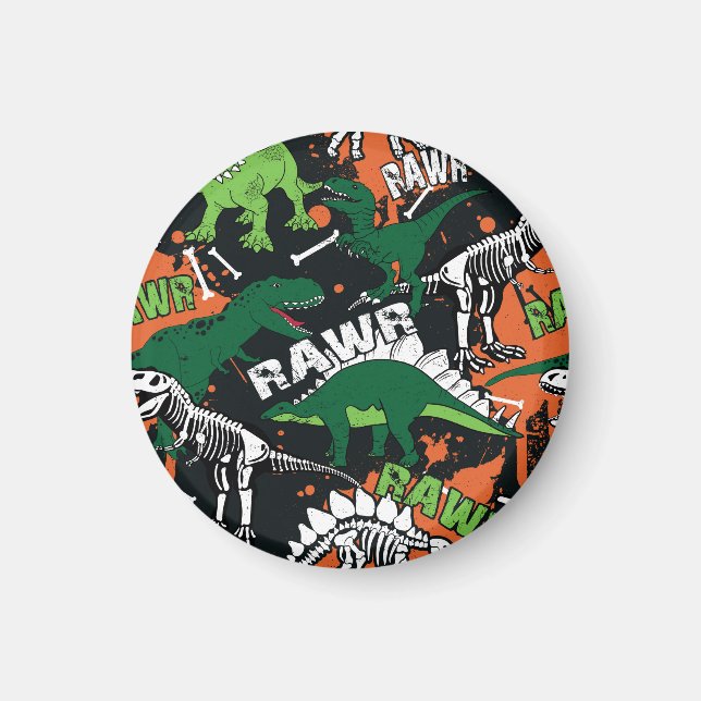 Aimant Squelette de dinosaure, motif sans soudure grunge. (Devant)