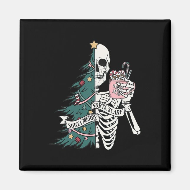 Aimant Squelette drôle de Noël plutôt joyeux plutôt effra (Devant)