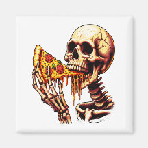 Squelette mangeant de la pizza