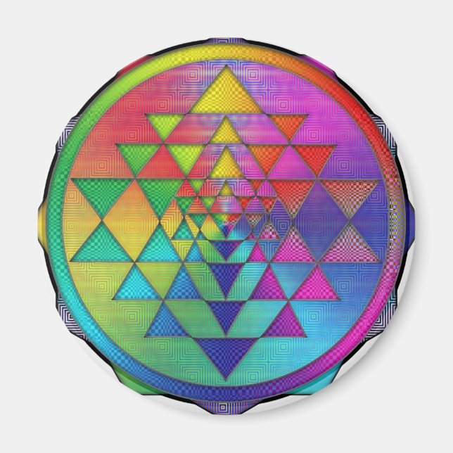 Aimant Sri Yantra arc-en-ciel psychédélique pour la prosp (Devant)