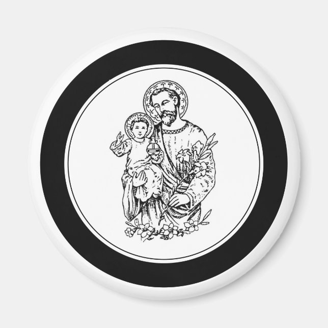 Aimant St Joseph Priez pour nous Noir, Blanc, Catholique (Devant)