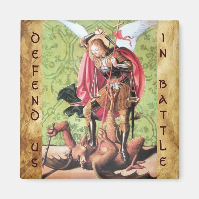 Aimant ST. MICHAEL, DRAGON ET JUSTICE, vert rouge brun (Devant)