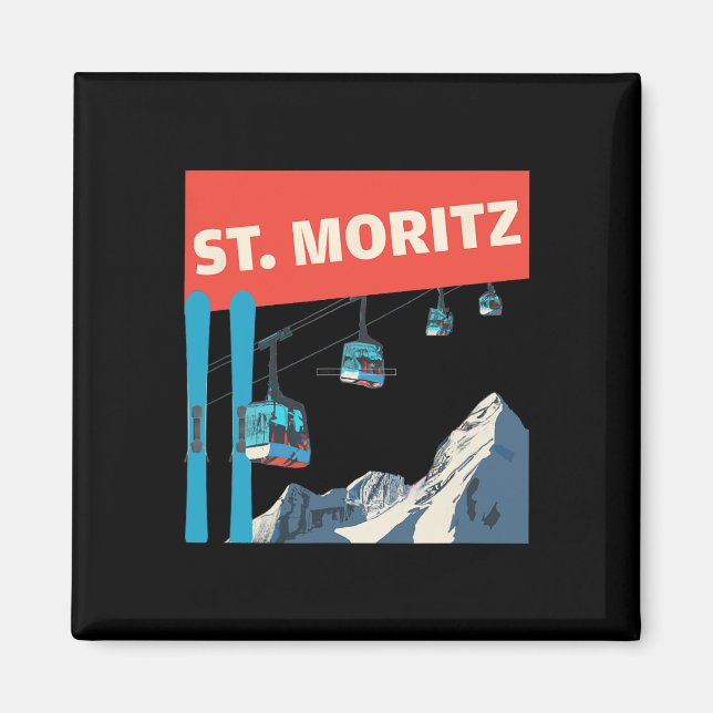 Aimant St. Moritz Skiing - Retro St. Moritz Ski  (Devant)