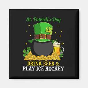 Aimant St Patrick#39 ; s Jour Boire Bière Jouer Hockey su